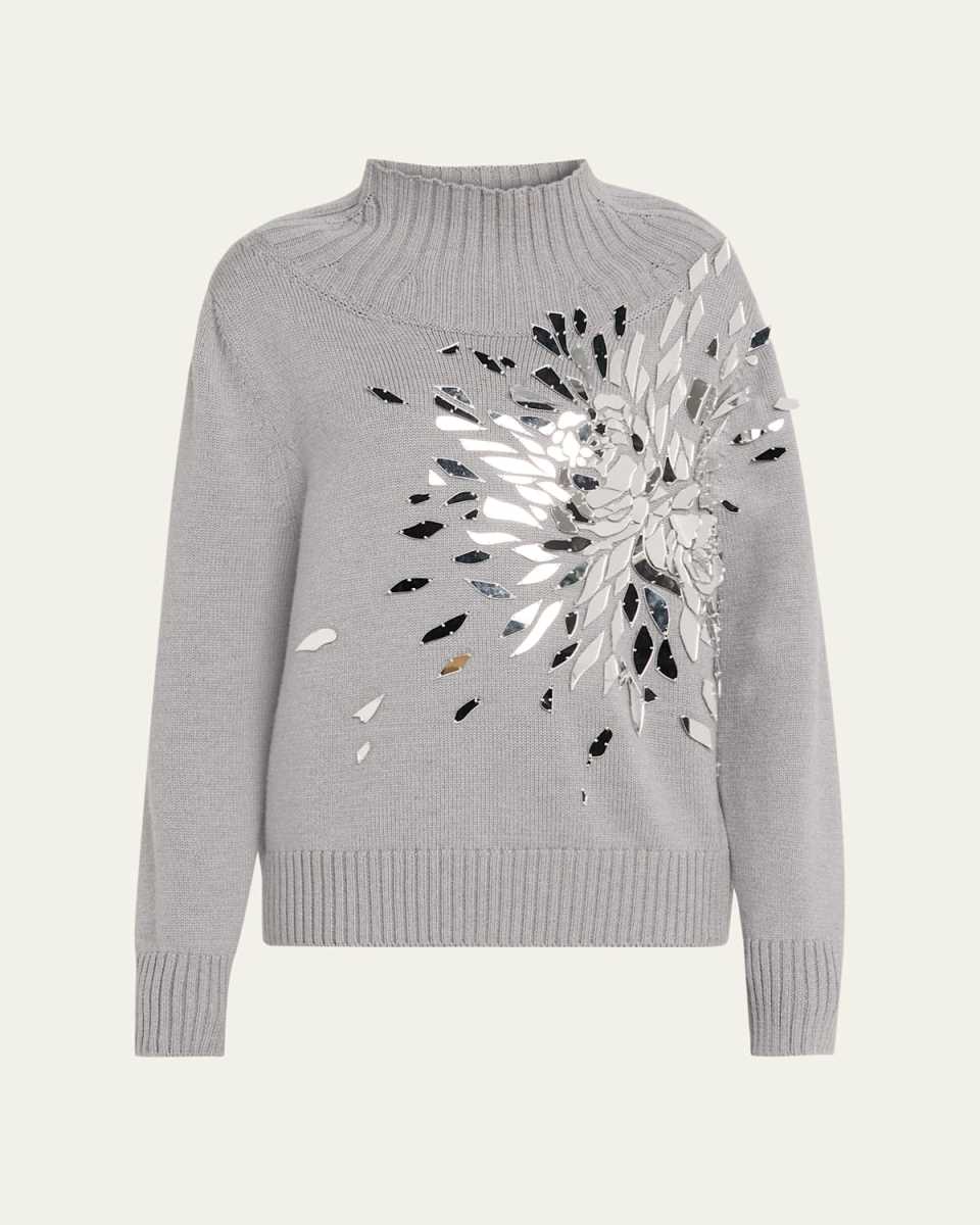 Shattered Glass Embroidered Mockneck Sweater